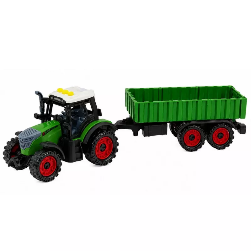 Trator com atrelado agrícola LEAN TOYS, propulsão por fricção, luz e som, 35 cm