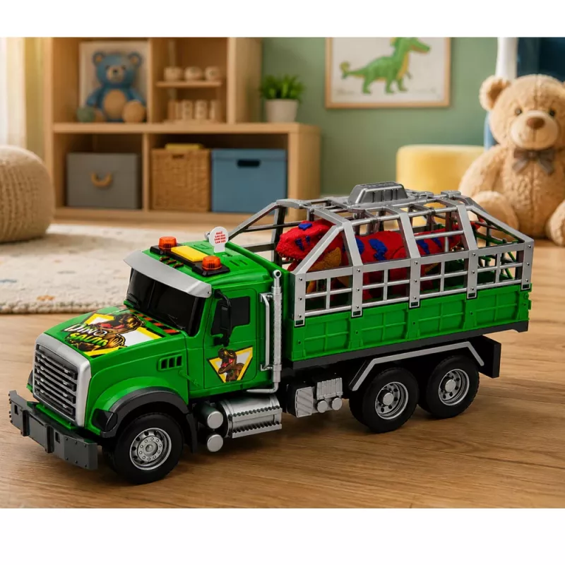 Camião de transporte com jaula e figura de dinossauro T-Rex LEAN TOYS com luz e som 1:12