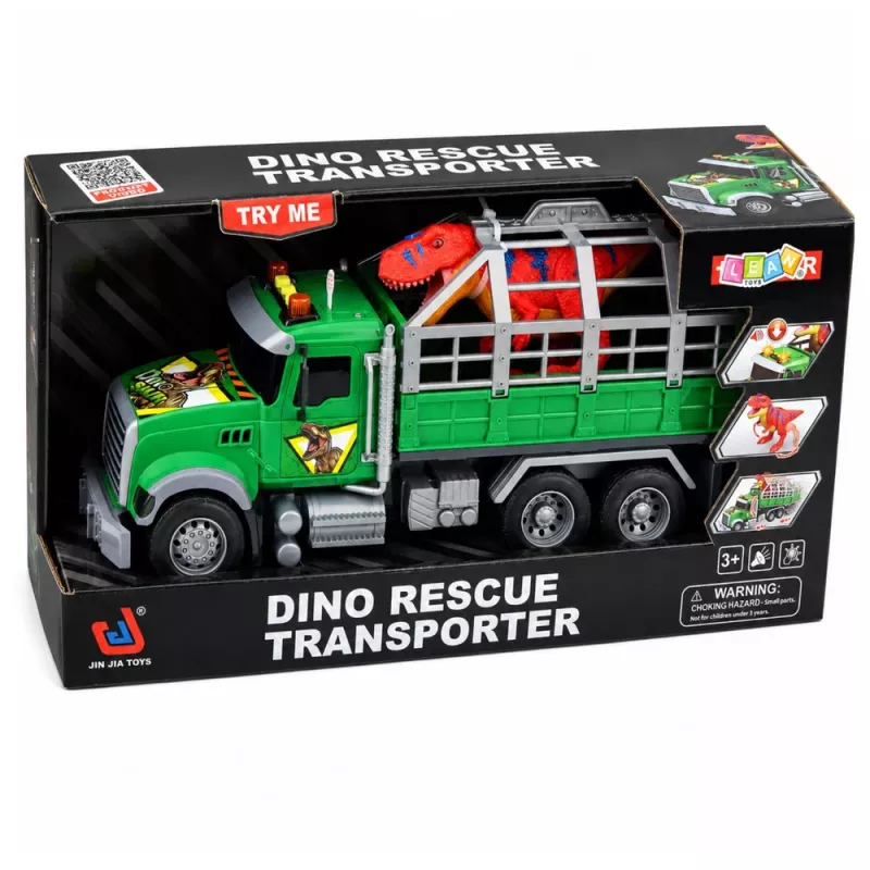 Camião de transporte com jaula e figura de dinossauro T-Rex LEAN TOYS com luz e som 1:12