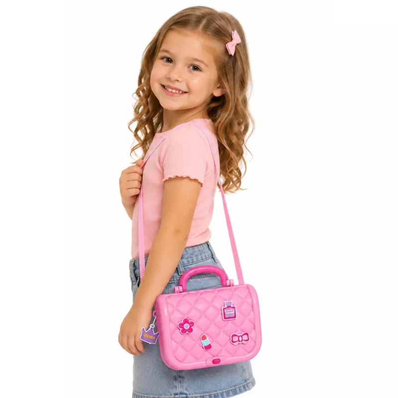 Conjunto de beleza portátil 2 em 1 LEAN TOYS com estojo, espelho, cosméticos e acessórios, rosa