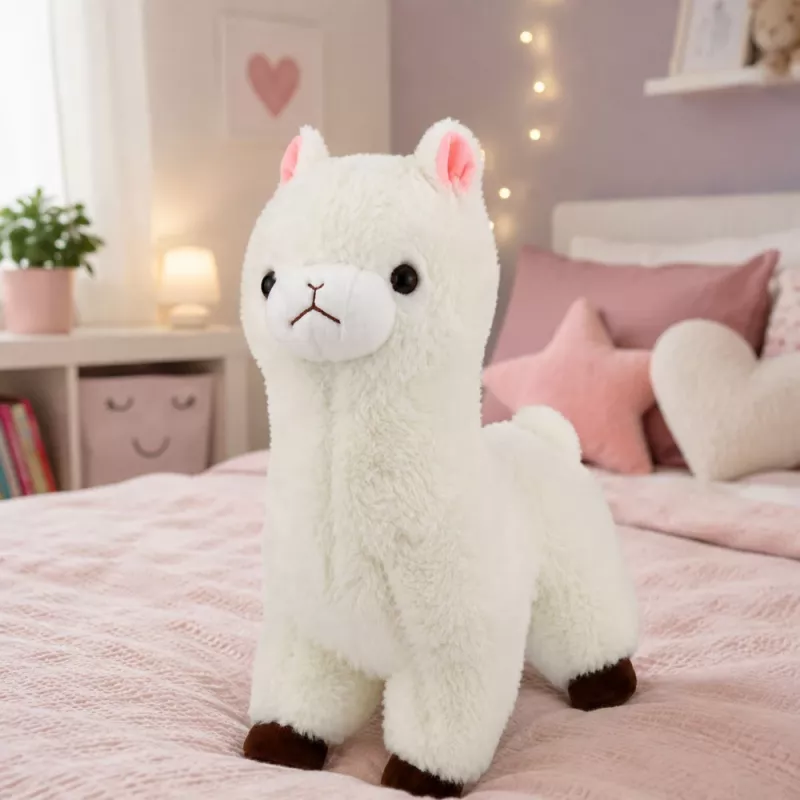 Alpaca lhama de peluche LEAN TOYS pelo macio branco 38 cm