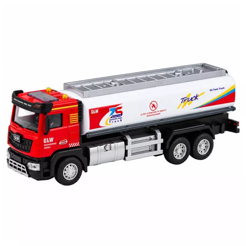 Camião cisterna de metal LEAN TOYS com propulsão, luzes e sons vermelho e branco 1:40