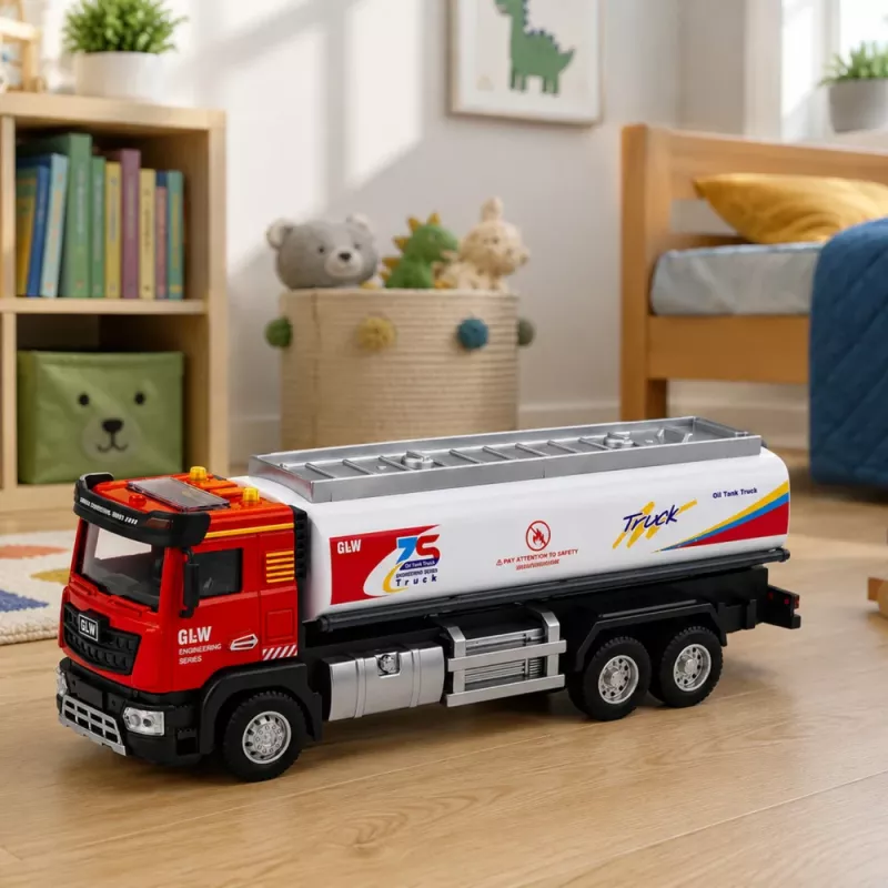 Camião cisterna de metal LEAN TOYS com propulsão, luzes e sons vermelho e branco 1:40