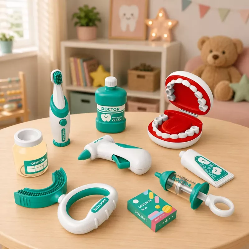 LEAN TOYS Pequeno conjunto de dentista com escova de dentes vibratória, azul, 15 peças