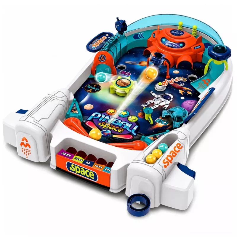 LEAN TOYS Jogo de arcada Space Pinball fliper de espaço obstáculos de foguetes 8 bolas