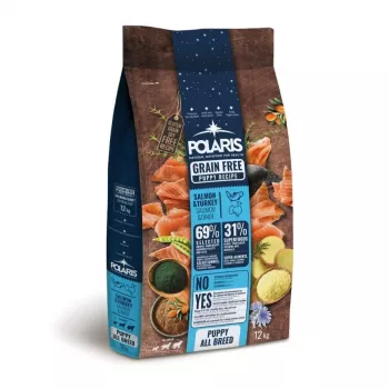 POLARIS Comida seca para cachorros com salmão e peru, sem cereais, saco de 12 kg