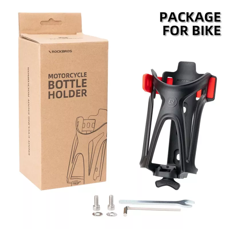 Suporte de garrafa para guiador de mota ROCKBROS, ajustável rotação 360°, liga de alumínio, Preto/Vermelho