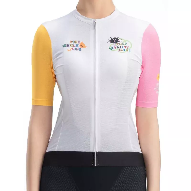 Rockbros camisola de ciclismo para mulher com estampa manga curta branco tamanho S