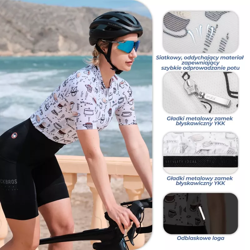 ROCKBROS mulher camisola de ciclismo manga curta L - branco