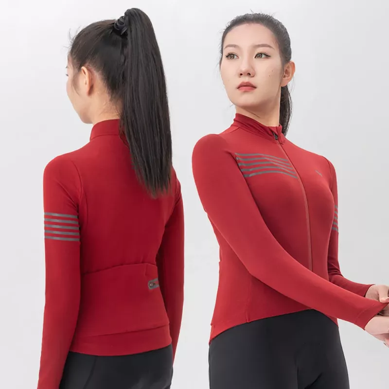 ROCKBROS YPW065 TVI mulher camisola de ciclismo térmica manga comprida outono/inverno vermelho tamanho S