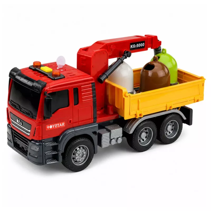 LEAN TOYS camião grua contentor de triagem de resíduos luzes som vermelho
