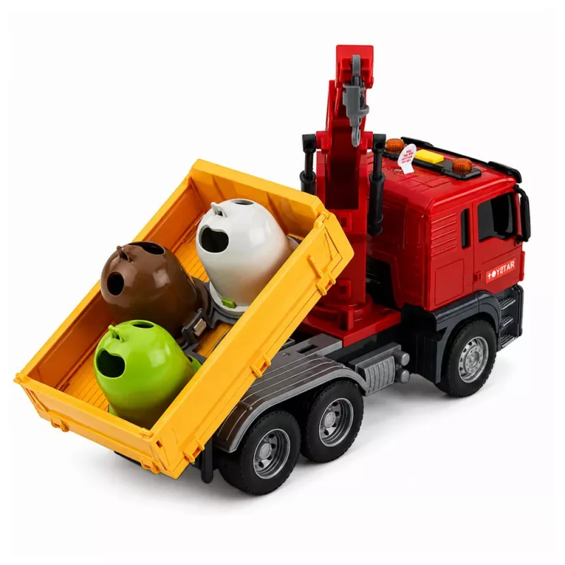 LEAN TOYS camião grua contentor de triagem de resíduos luzes som vermelho