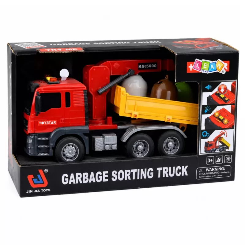 LEAN TOYS camião grua contentor de triagem de resíduos luzes som vermelho