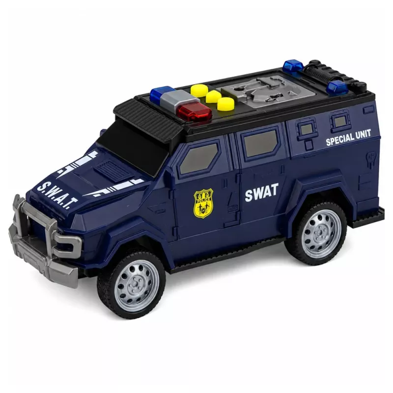 LEAN TOYS SWAT unidade especial carro de polícia escala 1:32 com luzes, sons e ação pull-back - azul-marinho