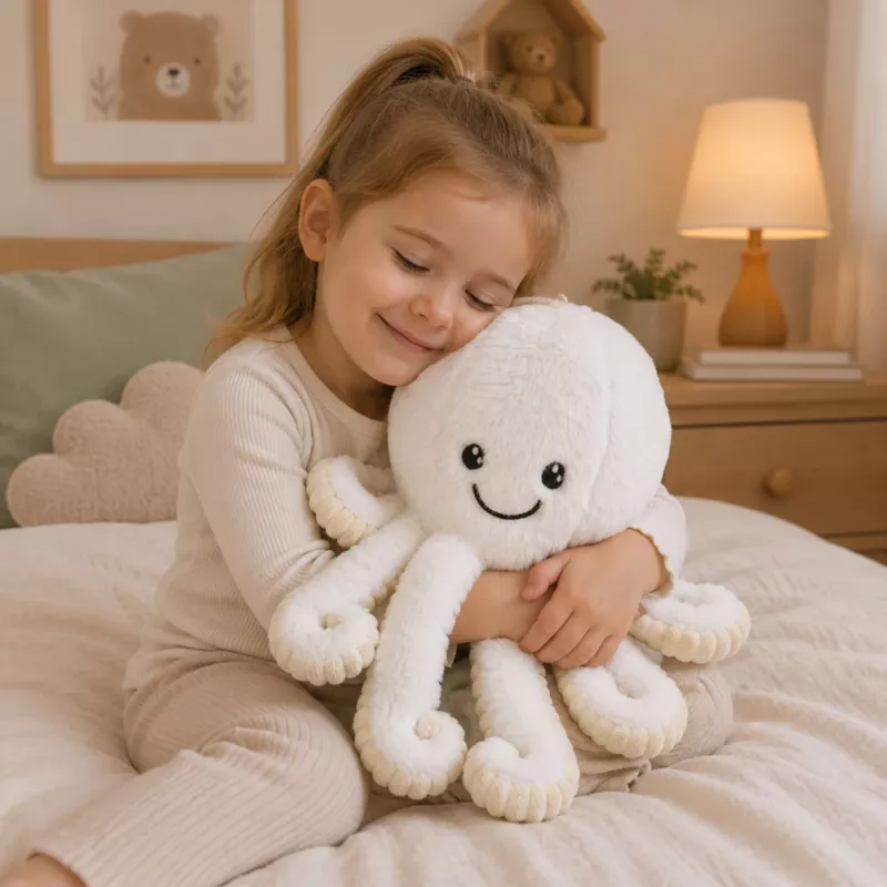 LEAN TOYS polvo de peluche com tentáculos elásticos, branco, 50 cm