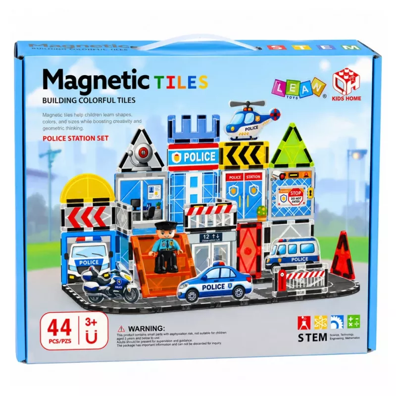 LEAN TOYS blocos magnéticos base de polícia veículos polícia 44 peças