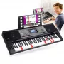MK 816 Teclado MIDI eletrónico de 61 teclas para ensino com 128 sons, 128 ritmos, gravação, visor LED, USB-MIDI, saída de auscultadores, entrada de microfone, inclui fonte de alimentação