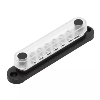 Barramento Solvian 48V 150A – bloco distribuidor de cobre estanhado com 4 parafusos para sistemas DC