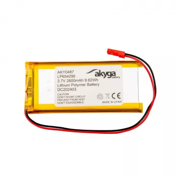 Akyga AKY0487 bateria Li-Po 3,7V 2600mAh LP654290 com PCM, JST 2,54 2 pinos, cabo 150mm