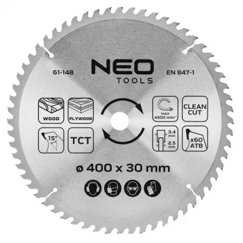 NEO TOOLS lâmina de serra circular, com pastilhas de metal duro, 400 x 30 mm, 60 dentes