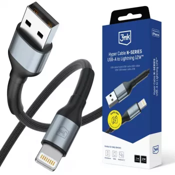 3mk Hyper Cable N-SERIES USB-A para Lightning 1m 5V/2.4A 12W preto