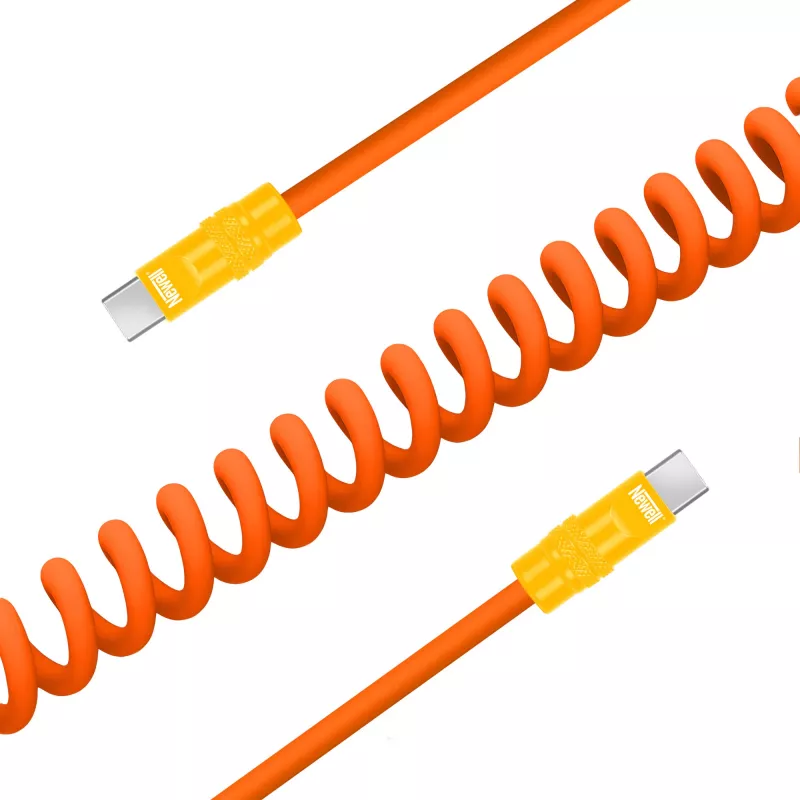 Cabo Newell USB-C para USB-C 100 W, 1,5 m, silicone, espiral, laranja-amarelo