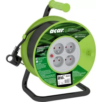 Extensão elétrica enrolável ACAR PZ-4Z/OTM H05VV-F 3G1.0 20m com proteção térmica, 4 tomadas Schuko, 230V/10A, IP20, preto/laranja