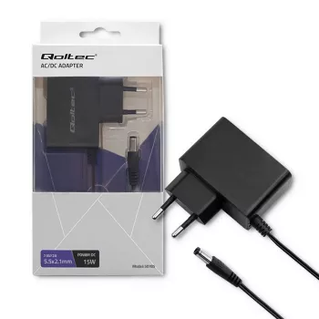Fonte de alimentação AC/DC plug-in Qoltec 15W 7,5V 2A com ficha oca 5,5x2,1mm