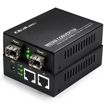 Conversor de media bidirecional Qoltec switch Ethernet 2x RJ45 2x SFP | 1000Mb/s | 5V