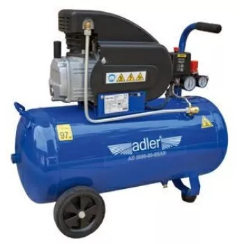 Adler AD 2050-50 Compressor de ar lubrificado a óleo 50L, 8 bar, 230V, 2 CV, caudal aspirado 206 L/min, rodas e pega