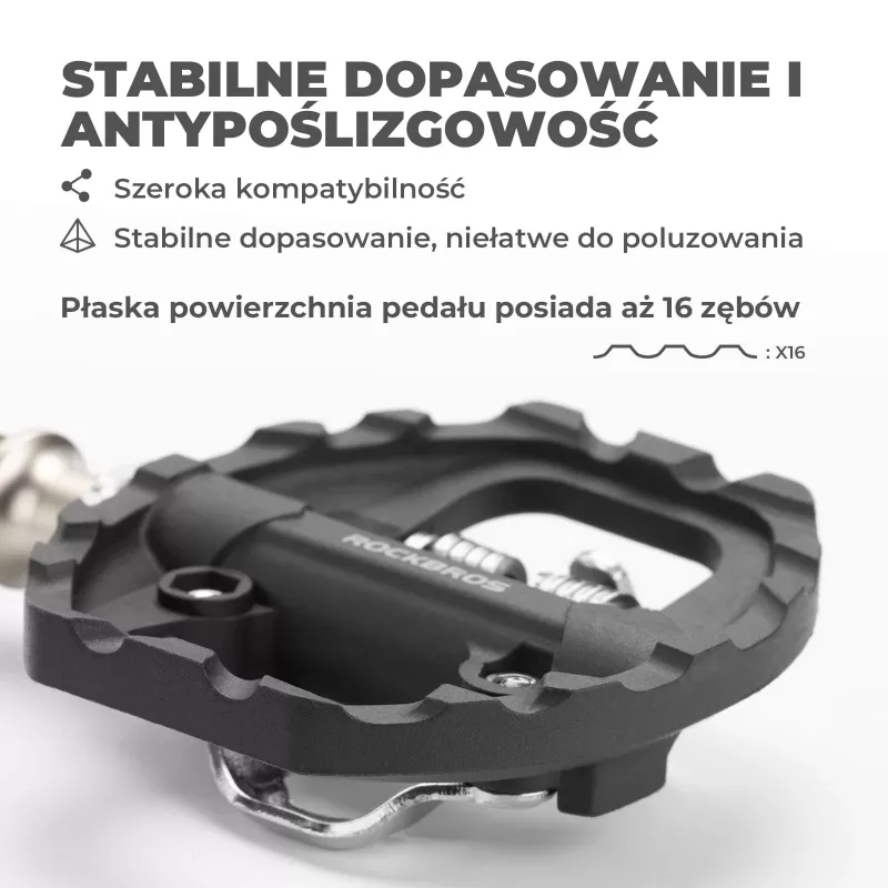 Pedais de bicicleta híbridos Rockbros M108 – compósito de nylon, SPD e plataforma plana de dupla face, preto