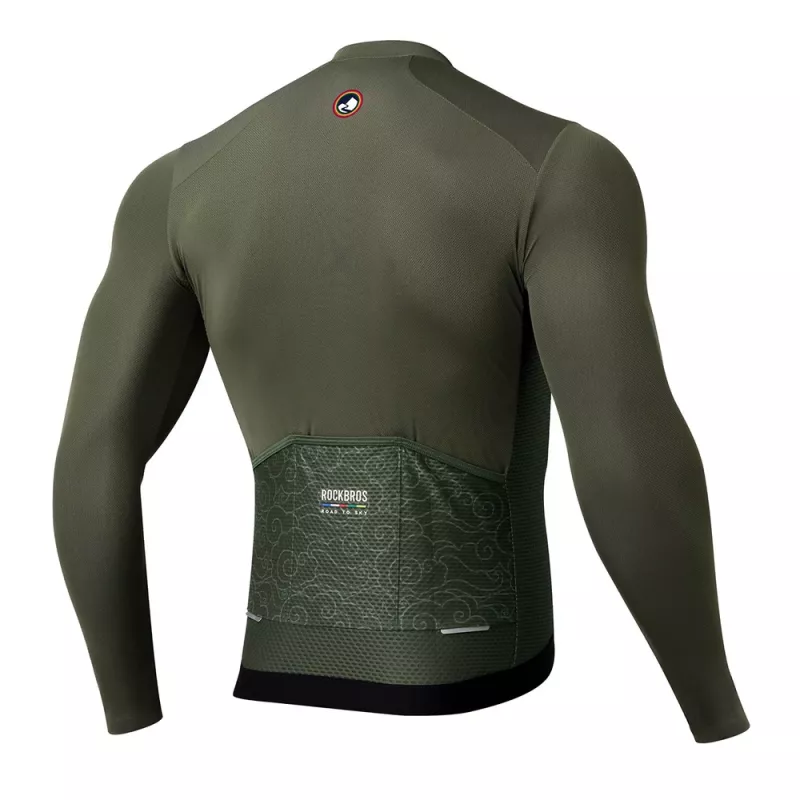 Camisola de ciclismo de manga comprida para homem ROCKBROS ROAD TO SKY verde tamanho S