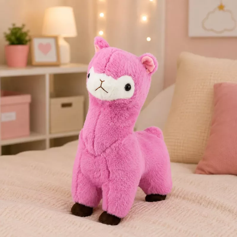 LEAN TOYS alpaca lhama de peluche, peluche macio pelo suave rosa 38 cm