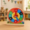 LEAN TOYS relógio de aprendizagem em madeira para aprender as horas com ponteiros móveis e cartões, 55 peças
