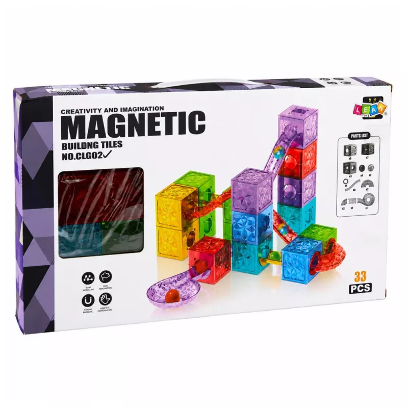 LEAN TOYS blocos magnéticos cubo pista de bolas colorido 33 peças