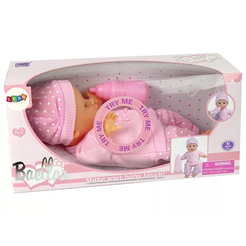 Boneca Sweet Baby LEAN TOYS rosa biberão sons boneca interativa de 30cm com biberão