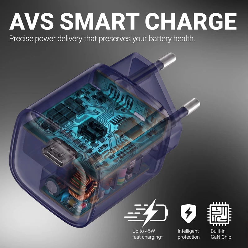 Carregador de parede Crong NEO GaN 40W USB-C PD 3.2 com AVS - azul-marinho