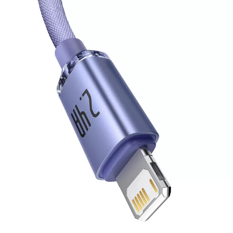Cabo Baseus Crystal Shine Lightning para USB-A 1,2 m roxo, carregamento rápido 2,4 A