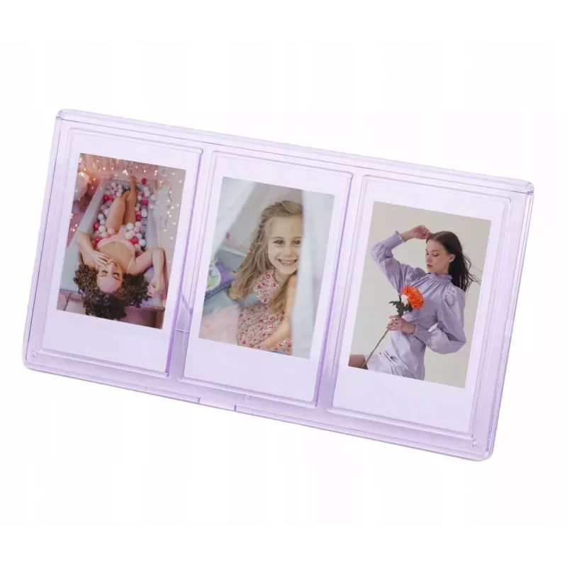 Moldura tripla vertical LOVEINSTANT para fotografias Instax Mini e impressões Zink 2x3 polegadas – lilás
