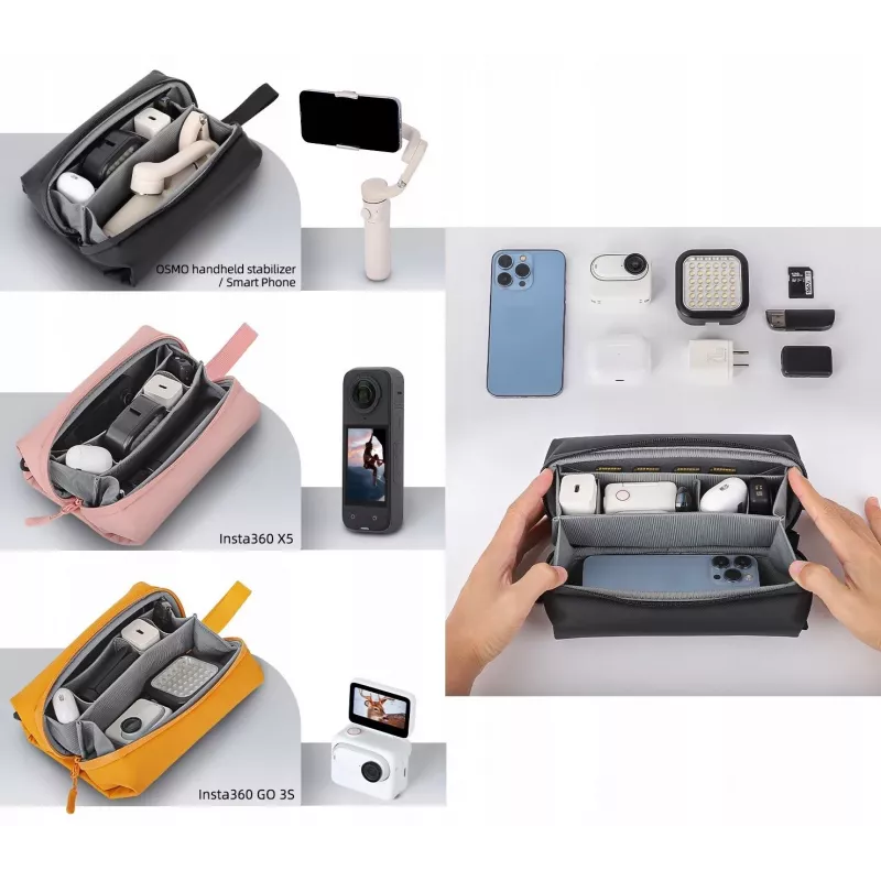 Sunnylife B018-Y Estojo organizador para DJI Osmo Pocket 3 / Insta360 X5 / Go 3S, amarelo
