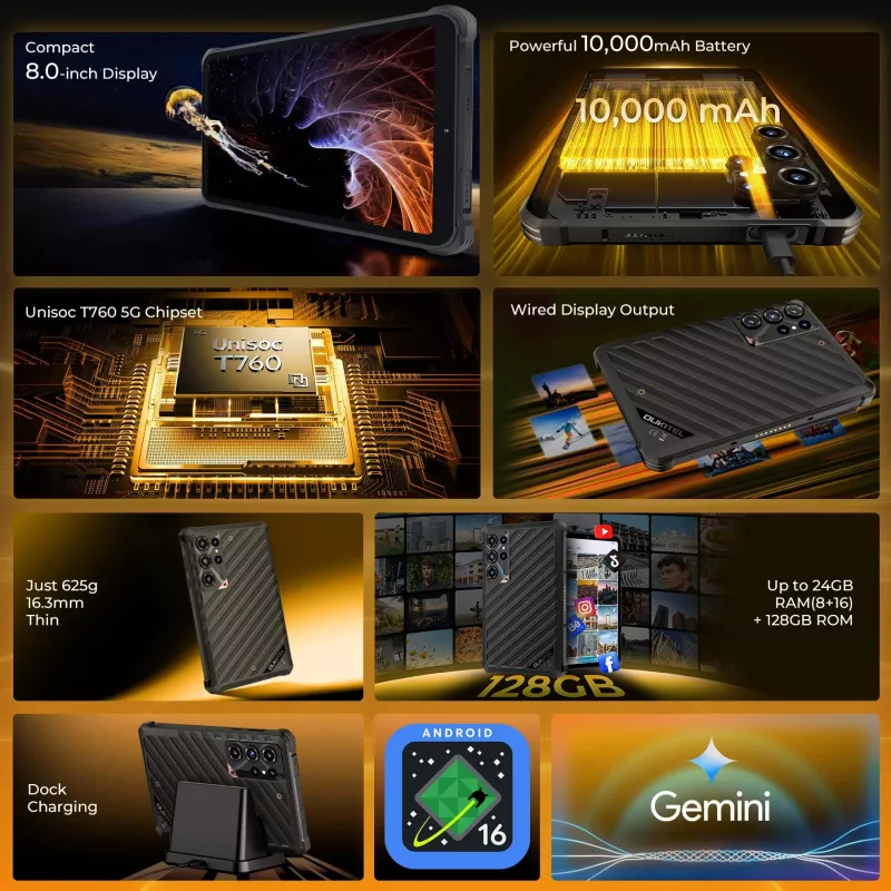 Tablet robusto OUKITEL RT11 5G 8GB/128GB preto 10000mAh