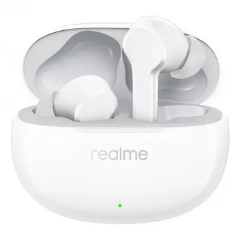 Auscultadores true wireless realme Buds T110 com bateria de 38h, AI ENC, IPX5, Bluetooth 5.4, drivers de graves de 10mm, carregamento rápido USB-C, modo de baixa latência, Smart Touch, branco