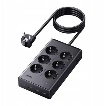 UGREEN S622 Extensão elétrica, 6x AC + 3x USB + USB-C, GaN, 1,5 m, Preto (75141)