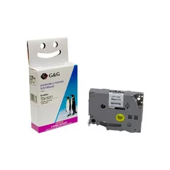 Fita de etiquetas G&G Ninestar compatível Brother TZe-S231 12mm preto sobre branco