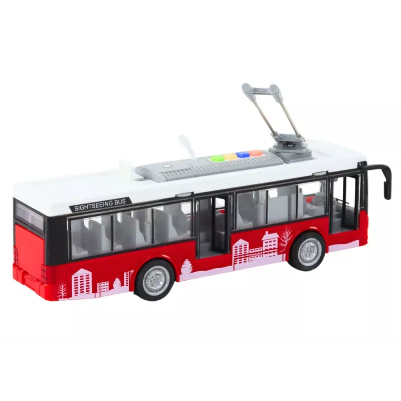 LEAN TOYS troleicarro autocarro 1:16 luzes sons motor branco e vermelho