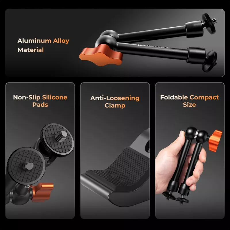 Conjunto de suporte KF Magic Arm Super Clamp com rosca de 1/4 polegadas e 3/8 polegadas, maxilas de fixação 15-55 mm, sapata fria ISO