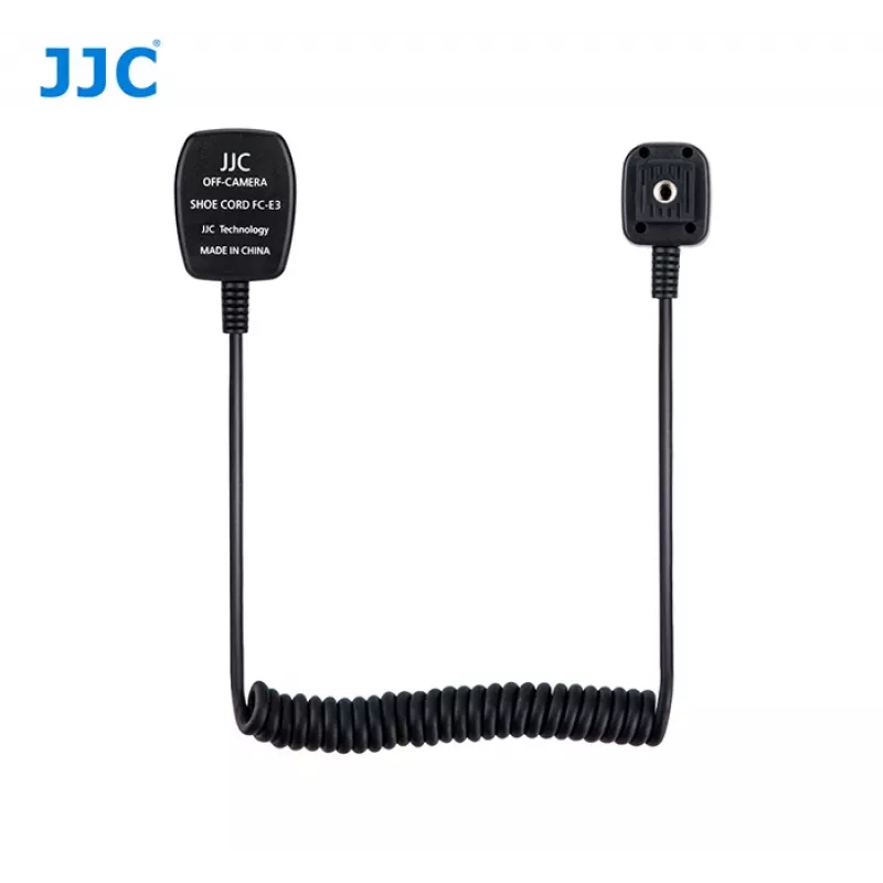 Cabo de sincronização TTL para flash fora da câmara JJC FC-E3 para Canon EOS, cabo espiral 1,3 m, passagem E-TTL II