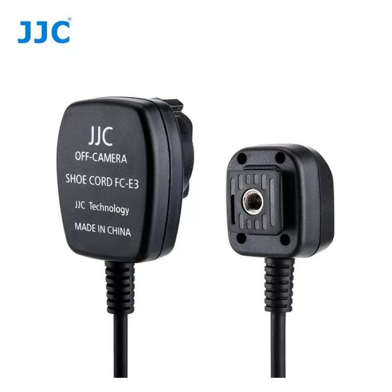 Cabo de sincronização TTL para flash fora da câmara JJC FC-E3 para Canon EOS, cabo espiral 1,3 m, passagem E-TTL II