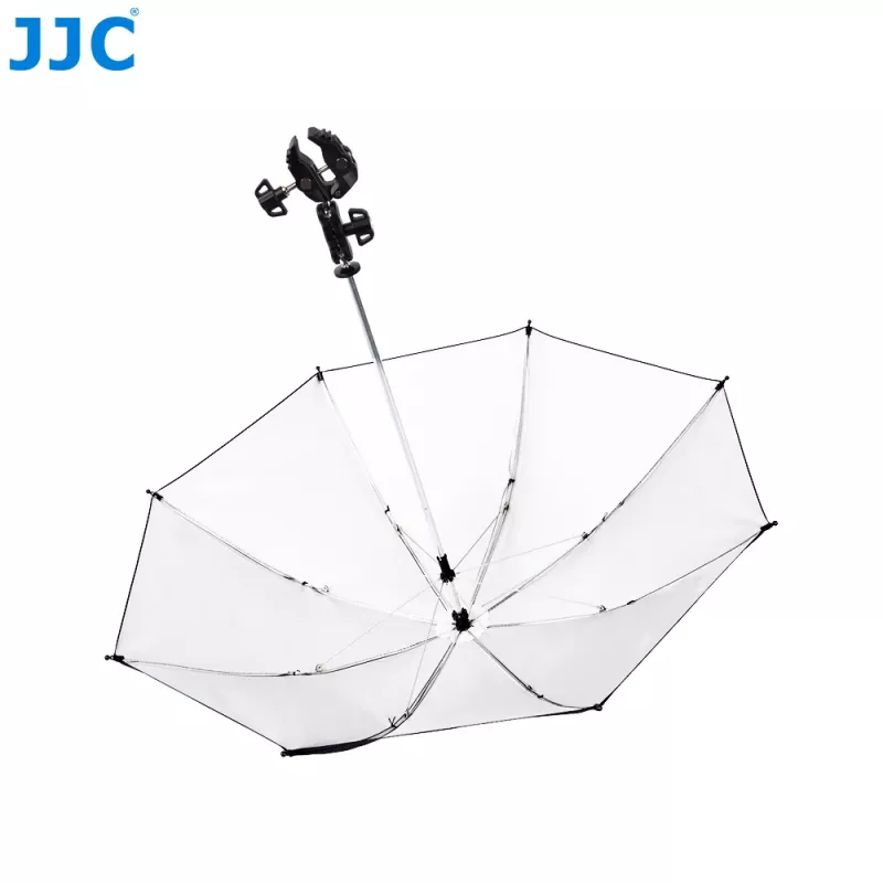 JJC guarda-chuva para câmara com suporte Super-Clamp, abertura de maxilas de 63 mm, rosca de 1/4 de polegada e 3/8 de polegada, preto