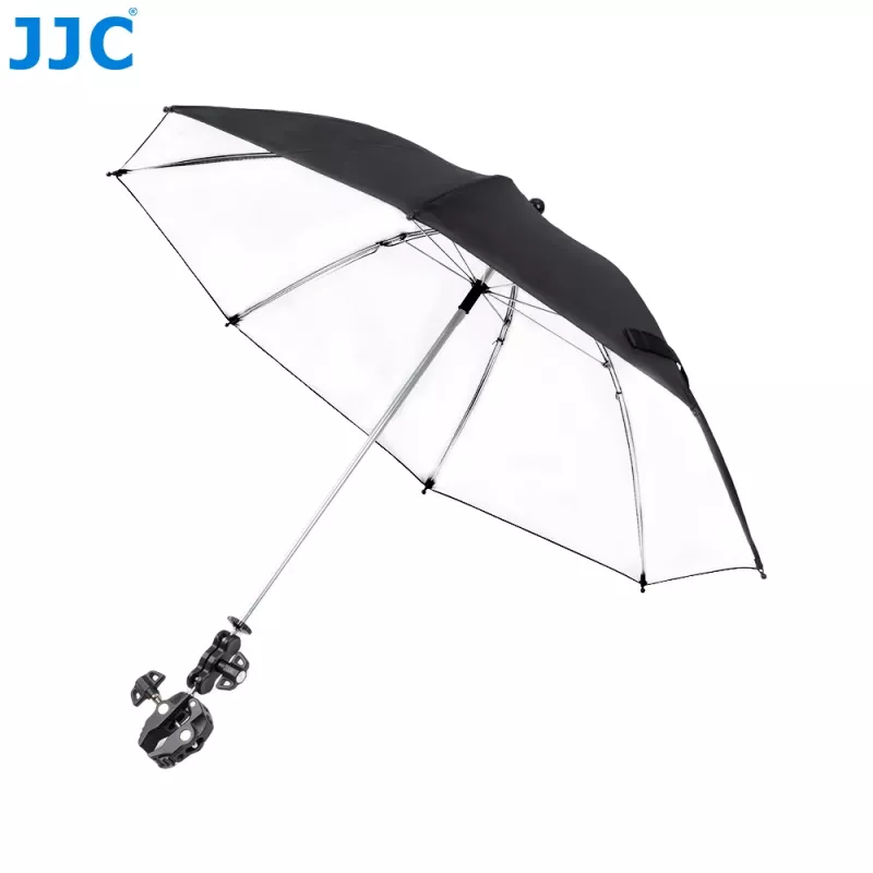JJC guarda-chuva para câmara com suporte Super-Clamp, abertura de maxilas de 63 mm, rosca de 1/4 de polegada e 3/8 de polegada, preto